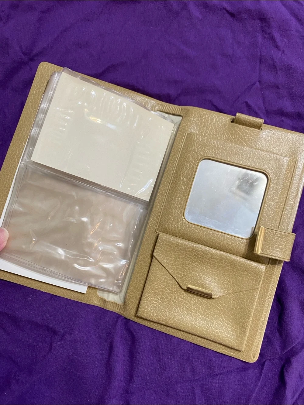 Vintage 1950s Poodle Beige Leather Carry-All Travel Purse Organizer